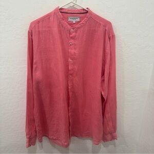Europann Pink Casual Button Down Shirt Mens 5 XL Relaxed Fit Linen Resort Beach